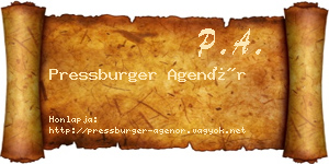 Pressburger Agenór névjegykártya